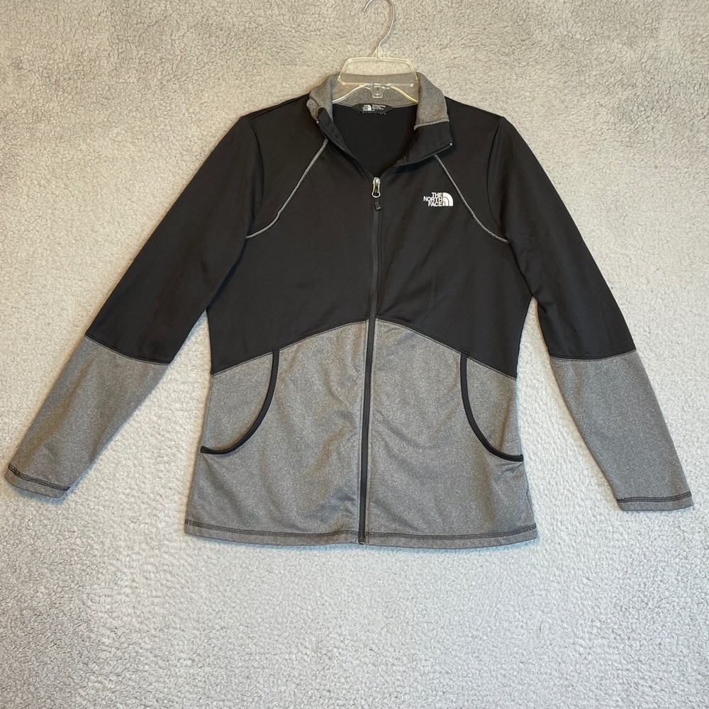 The North Face Womens Full Zip Jacket Gray Black Athletic Activewear L